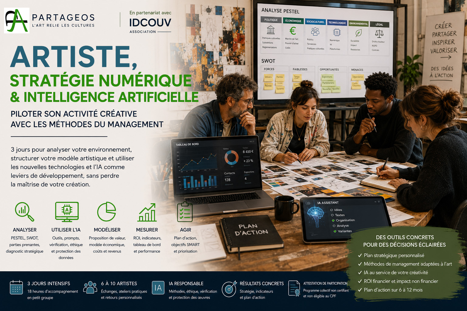 Accompagnement Partageos pour artistes en stratégie numérique, management et intelligence artificielle