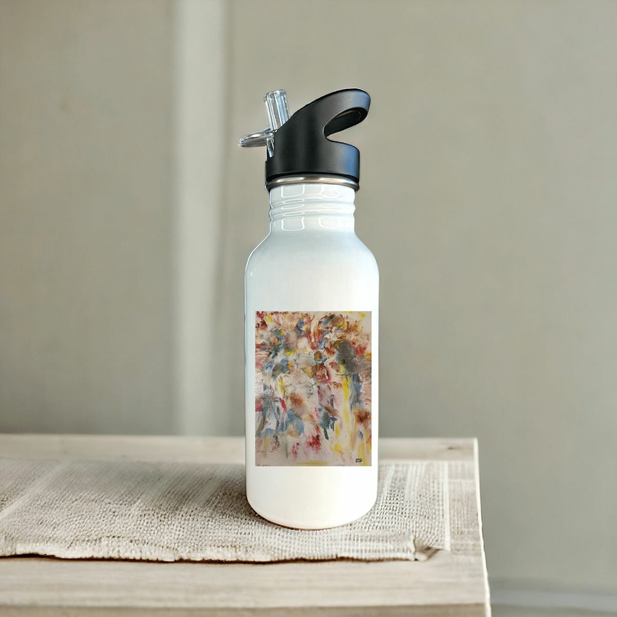 Bouteille en inox avec paille oeuvre de l'artiste BH
